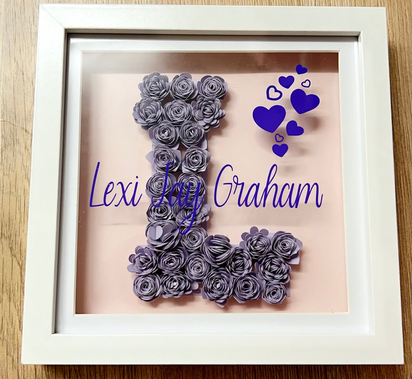Personalised shadow box with flowers and name