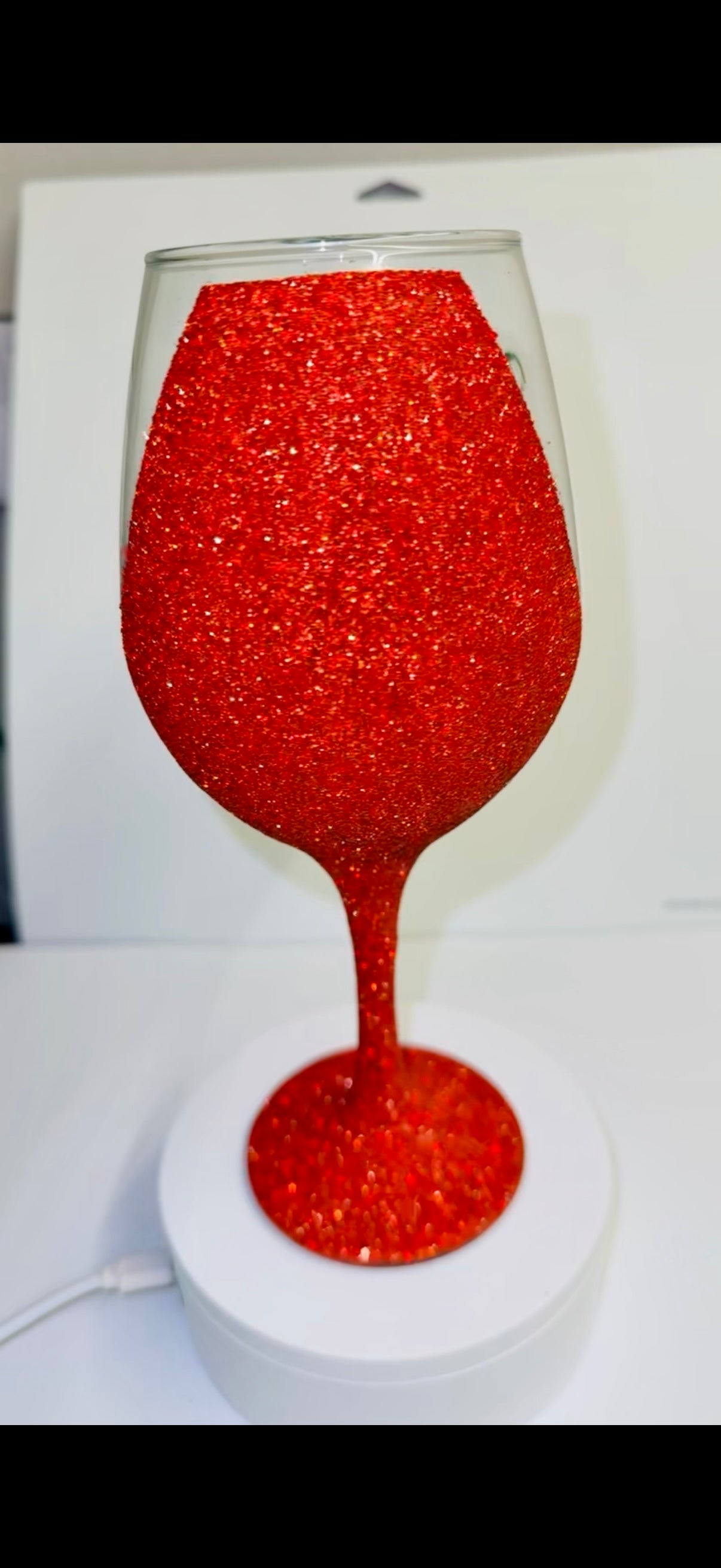 Red glitter custom wine glass
