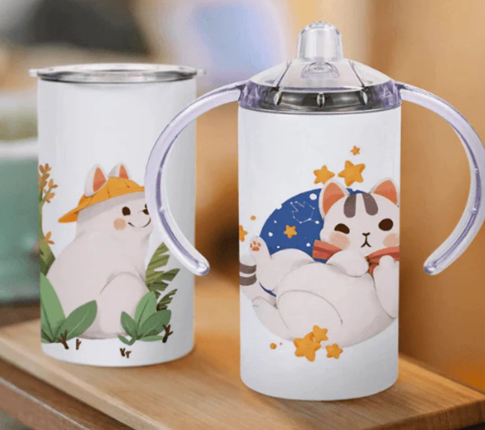 12oz kids sippy cup with two lids - customisable