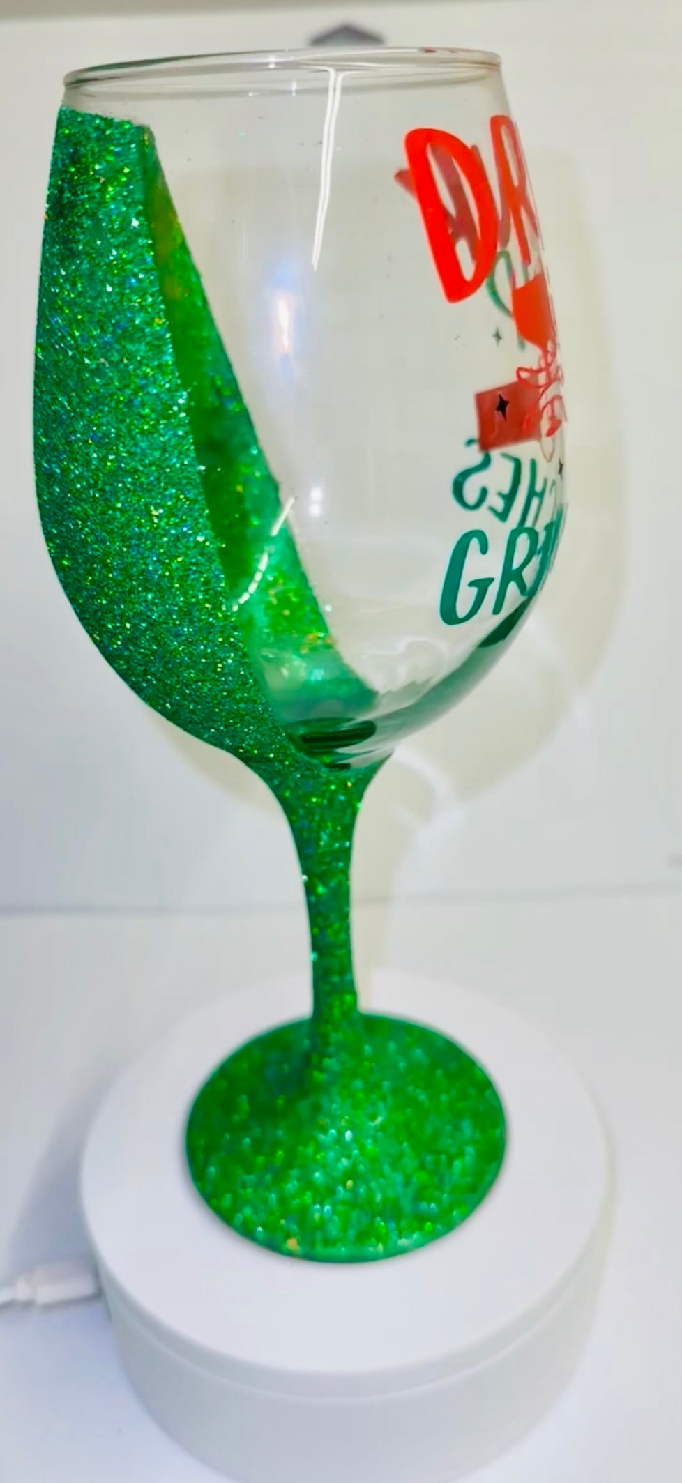 Green glitter custom - Drink Up, Grinchmas - wine glass