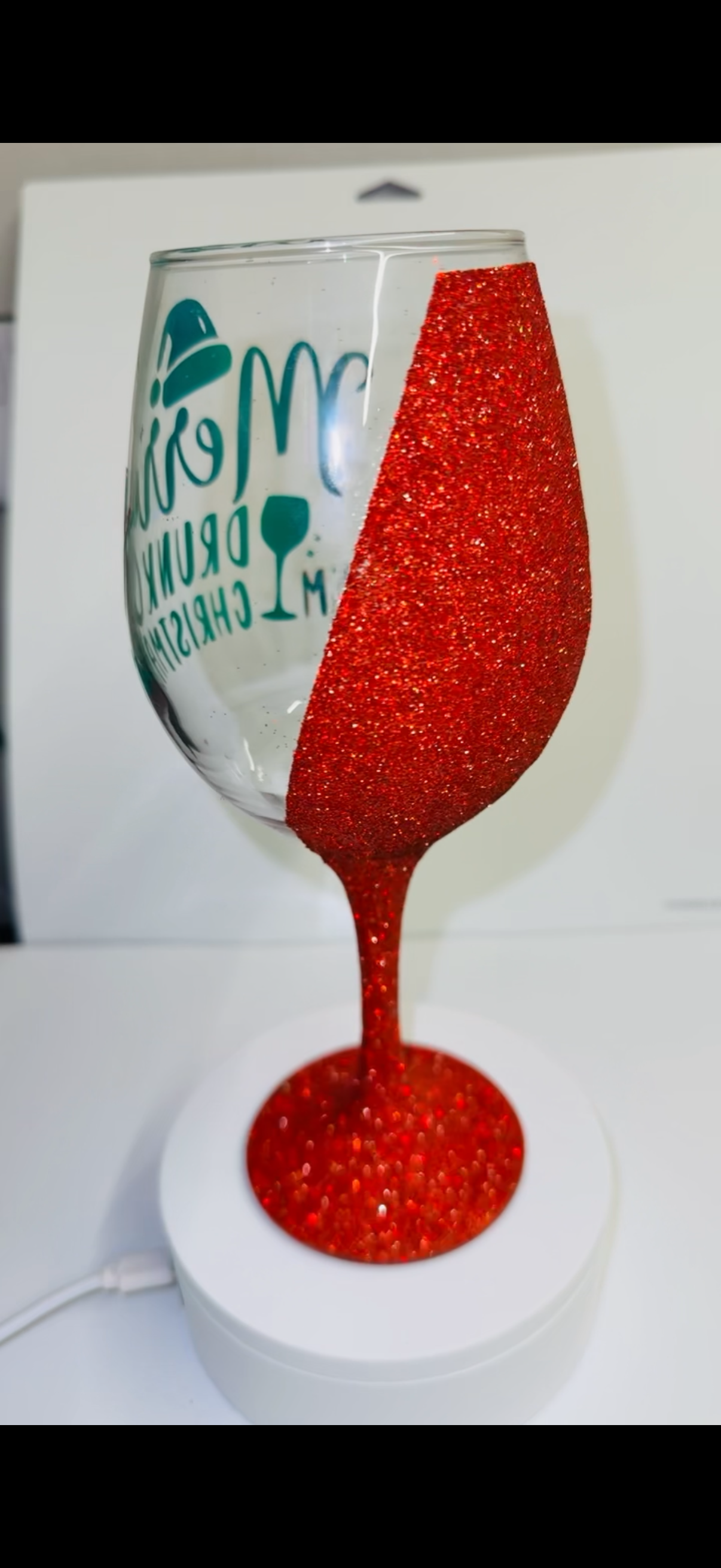 Red glitter custom wine glass