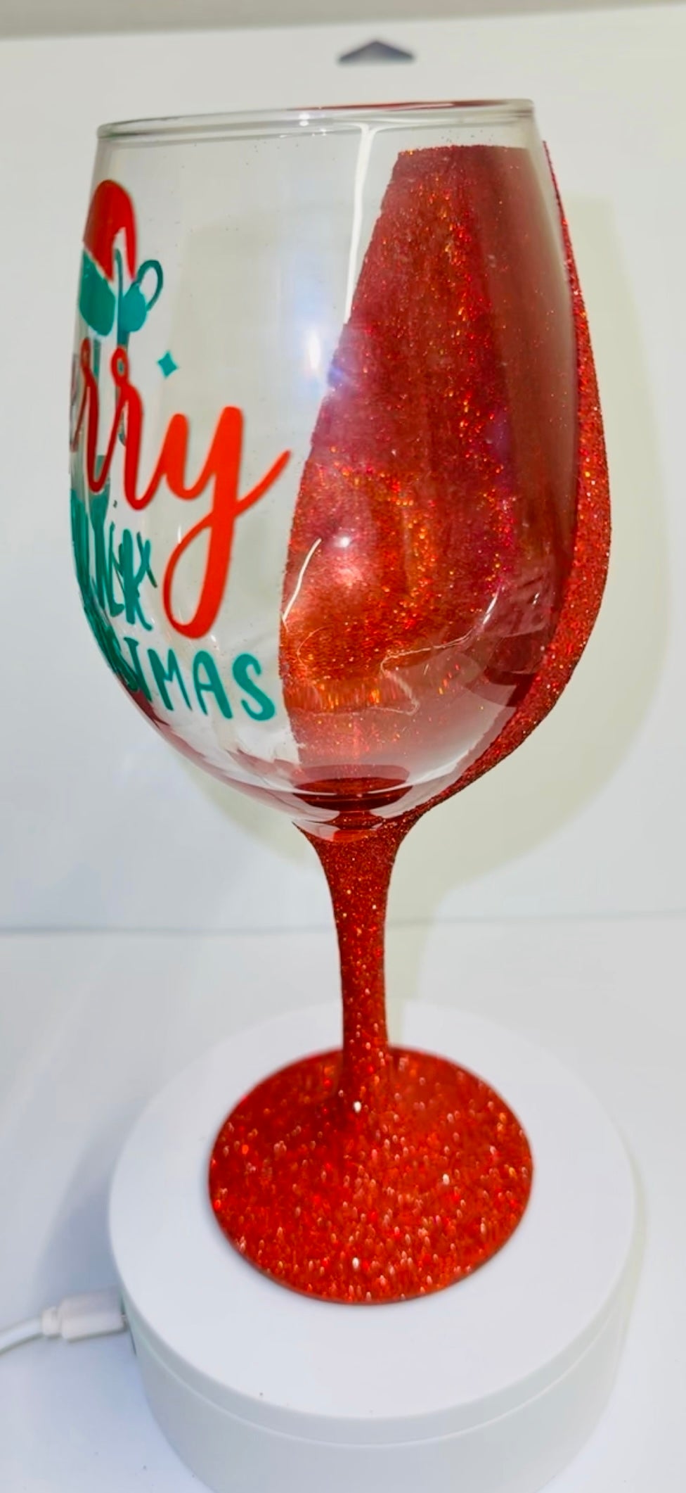 Red glitter custom wine glass