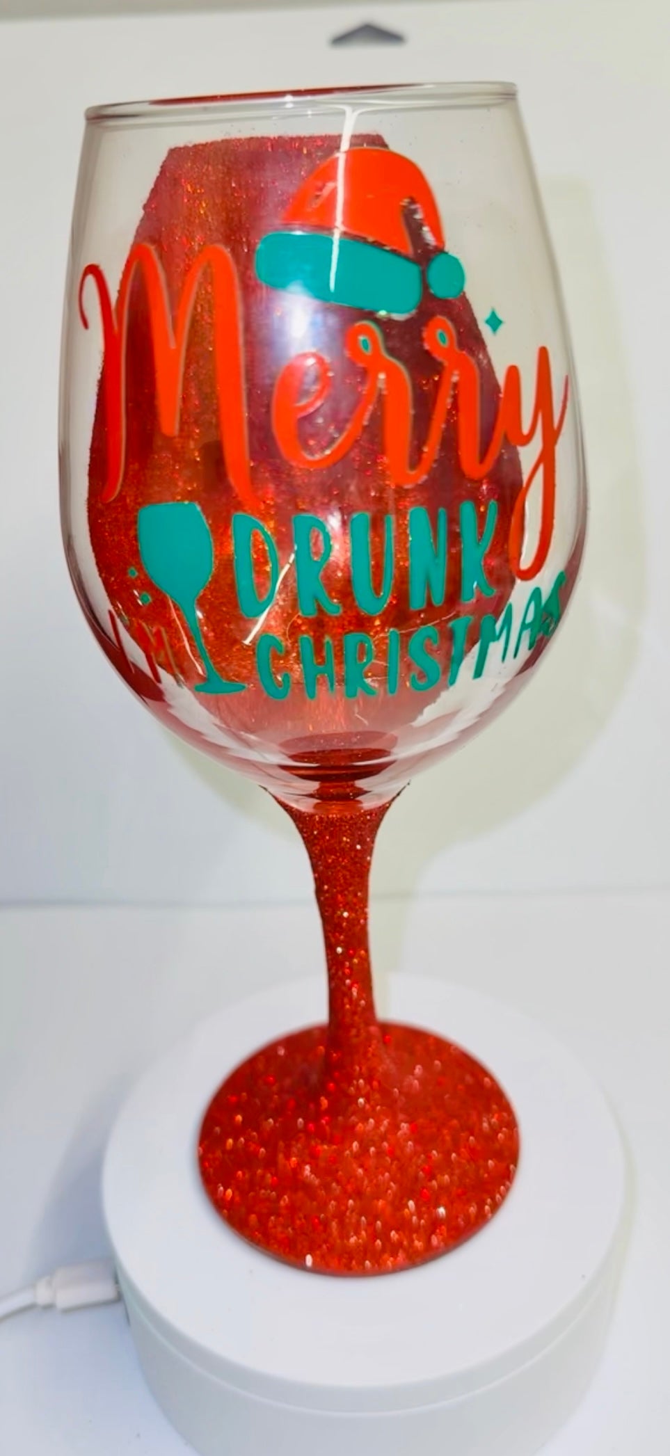 Red glitter custom wine glass