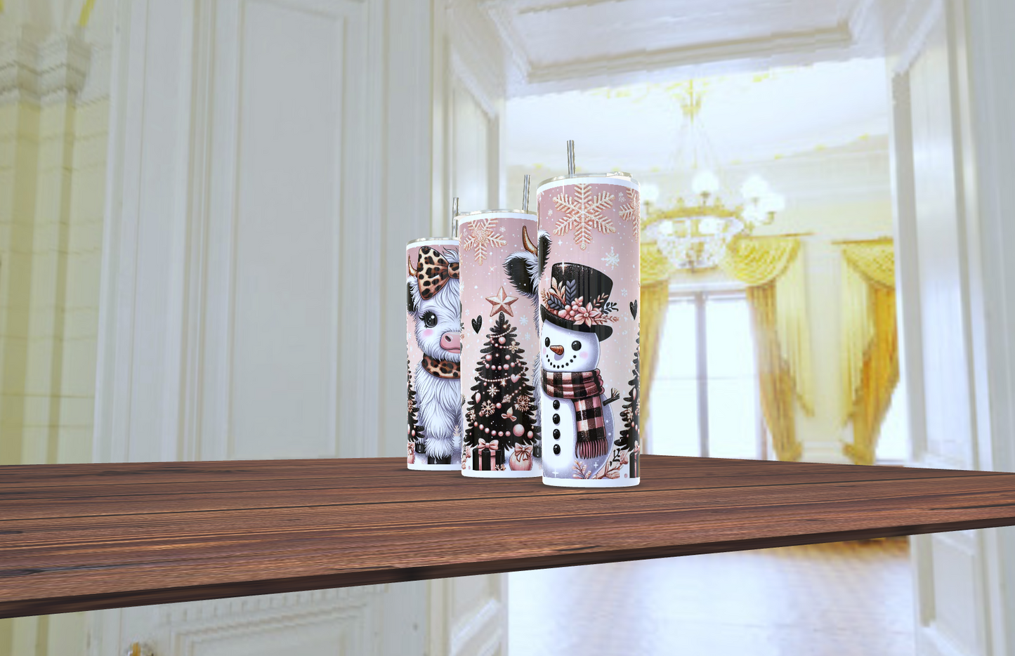 Highland cow and Snowman tumbler