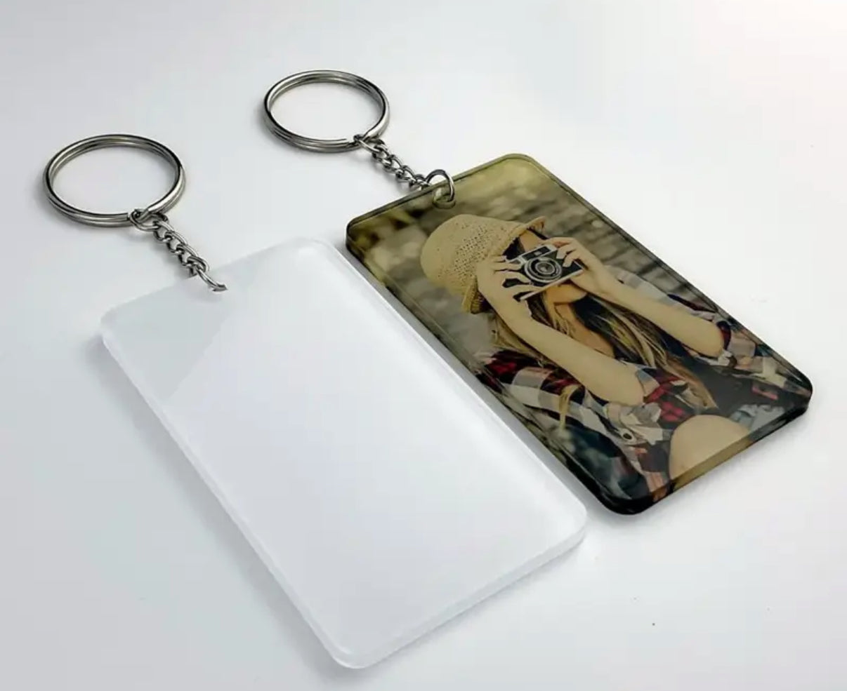 White Rectangle Acrylic Keychains, 8.99 x 4.98 cm - Customisable