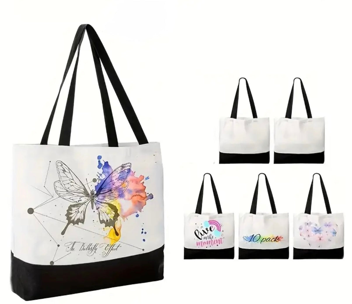 Simple and Fashionable Black and White Stitching Blank Shopping Bag - Customisable