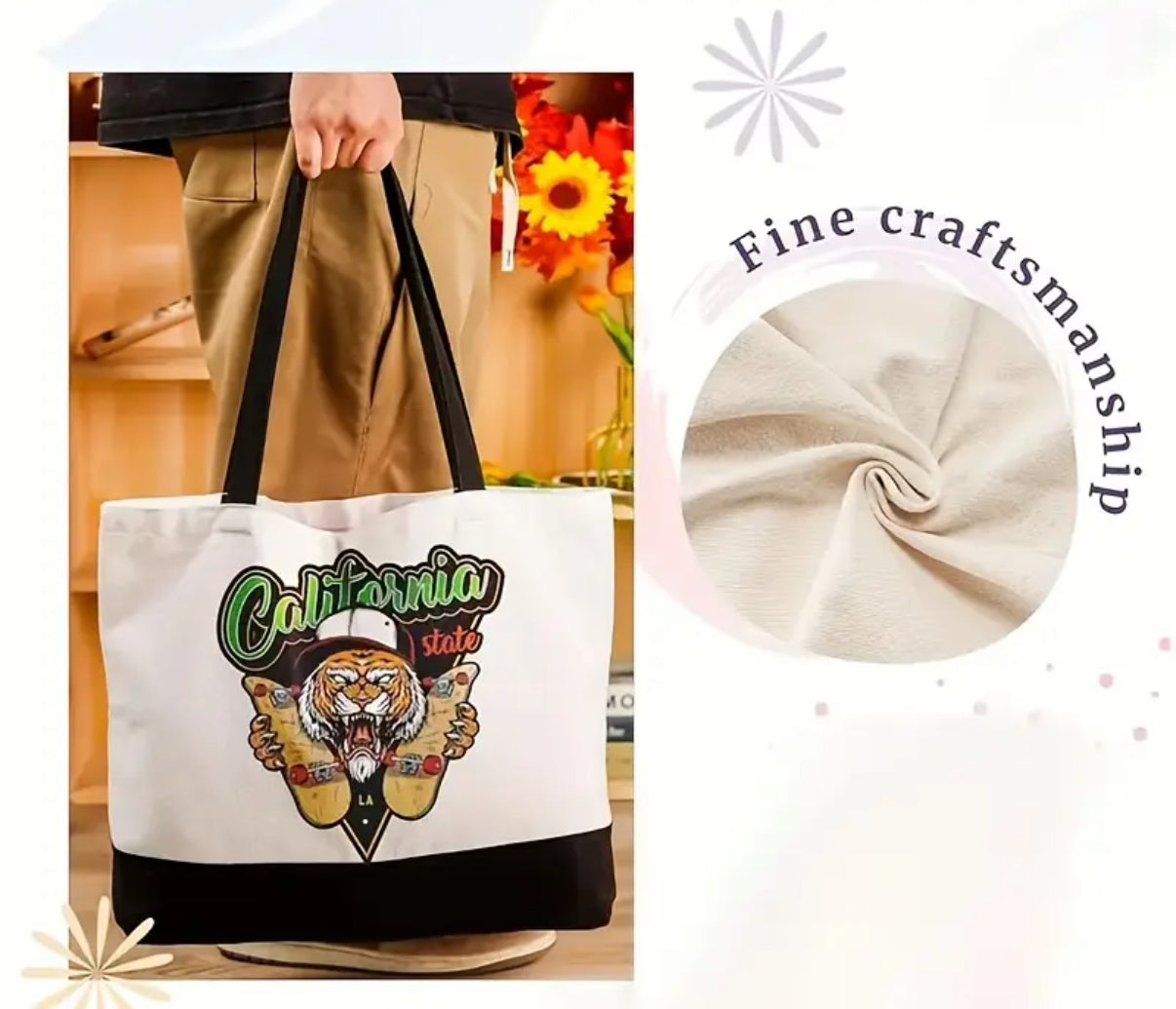 Simple and Fashionable Black and White Stitching Blank Shopping Bag - Customisable