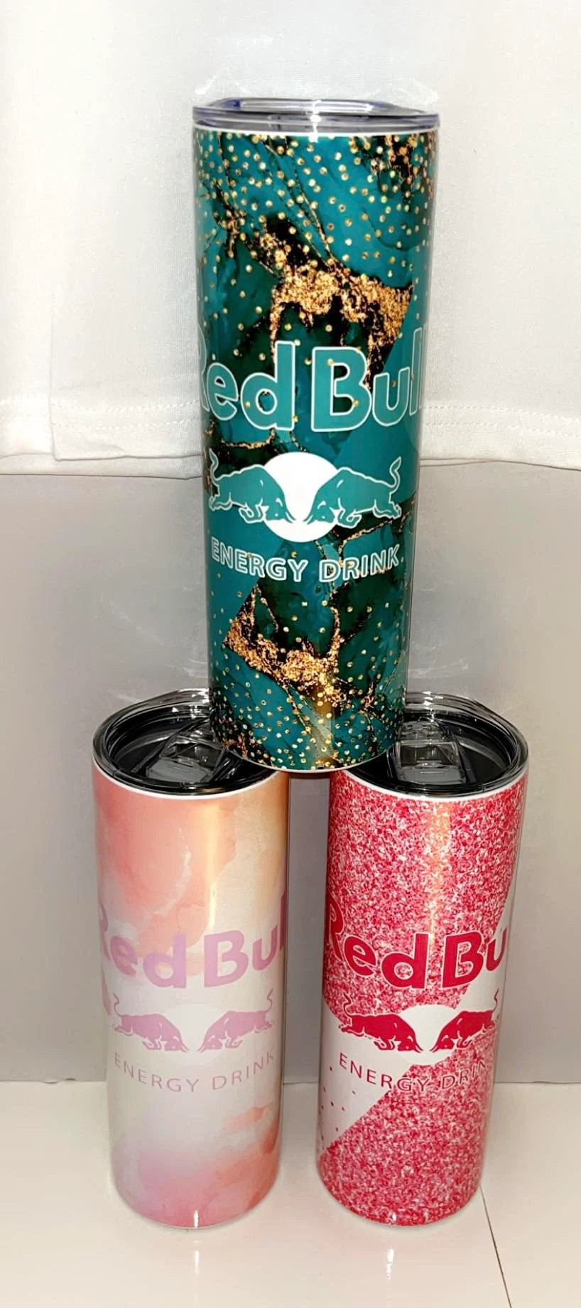 Red Bull - Pink cloud Design - 20oz stainless steel tumbler