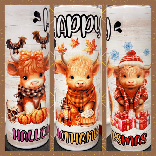 "Happy HallowThanksMas" themed tumbler - 20oz stainless steel tumbler with straw