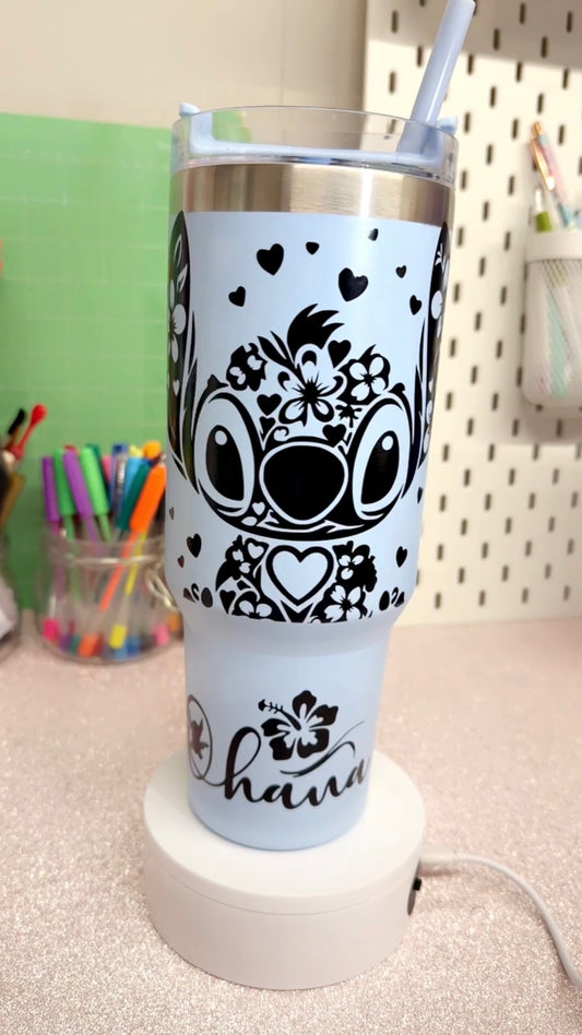 Ohana 40oz tumbler with lid and straw