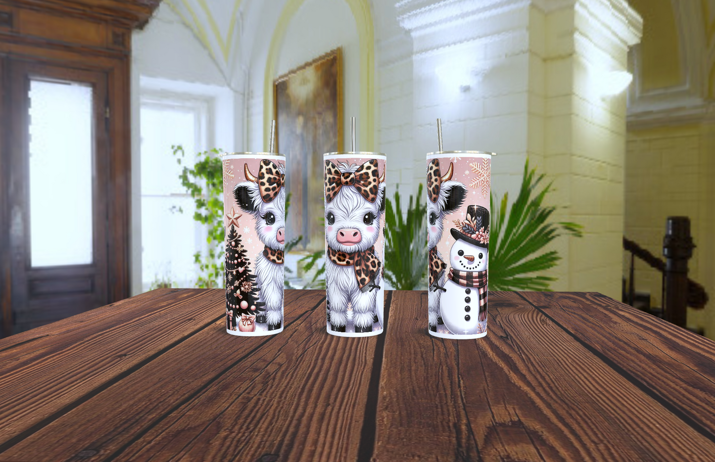 Highland cow and Snowman tumbler