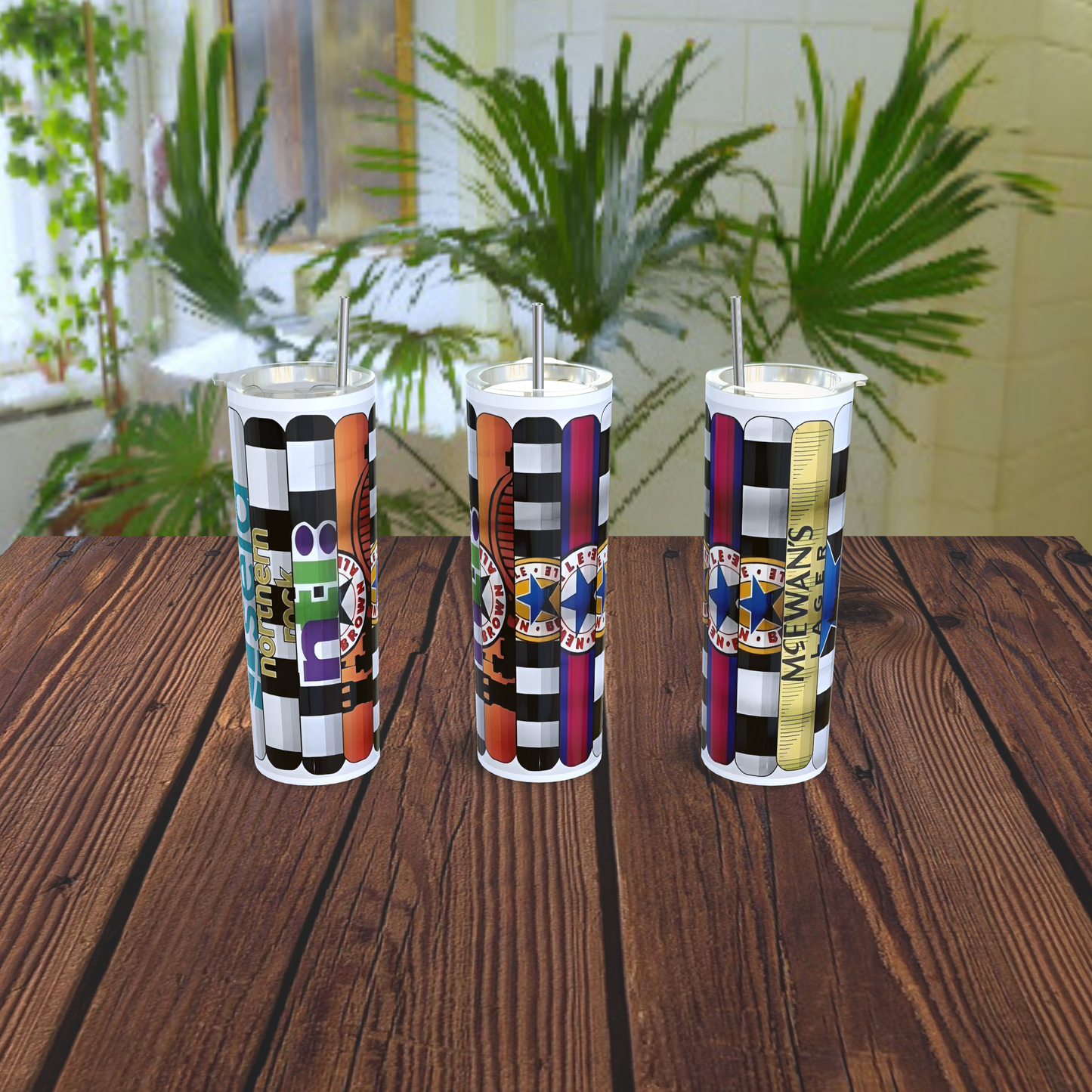 Retro football sponsor designed 20oz stainless steel tumblers - various designs