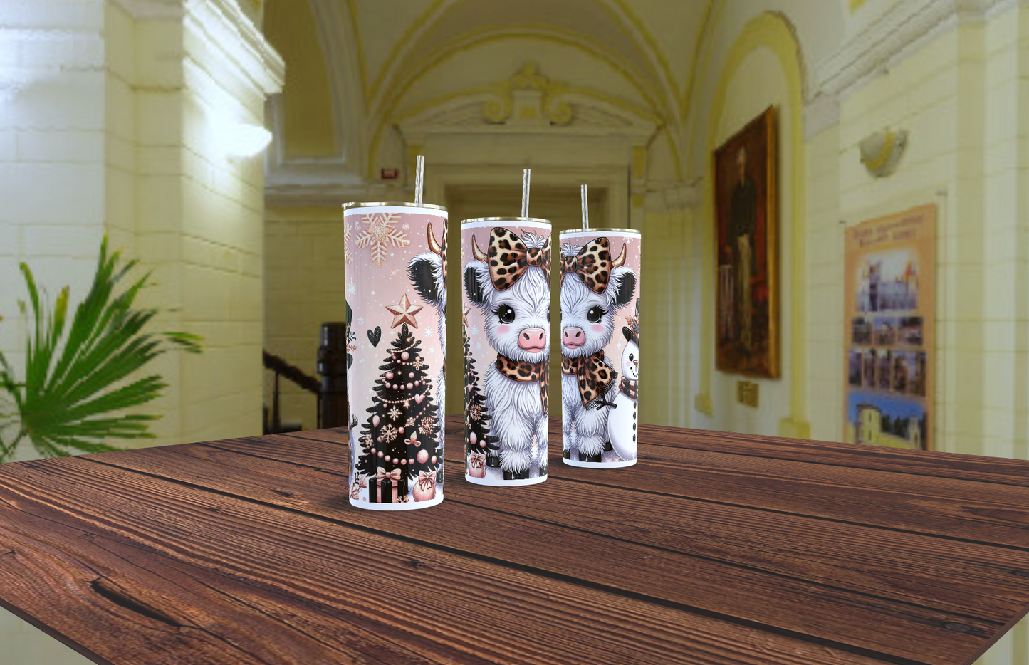 Highland cow and Snowman tumbler