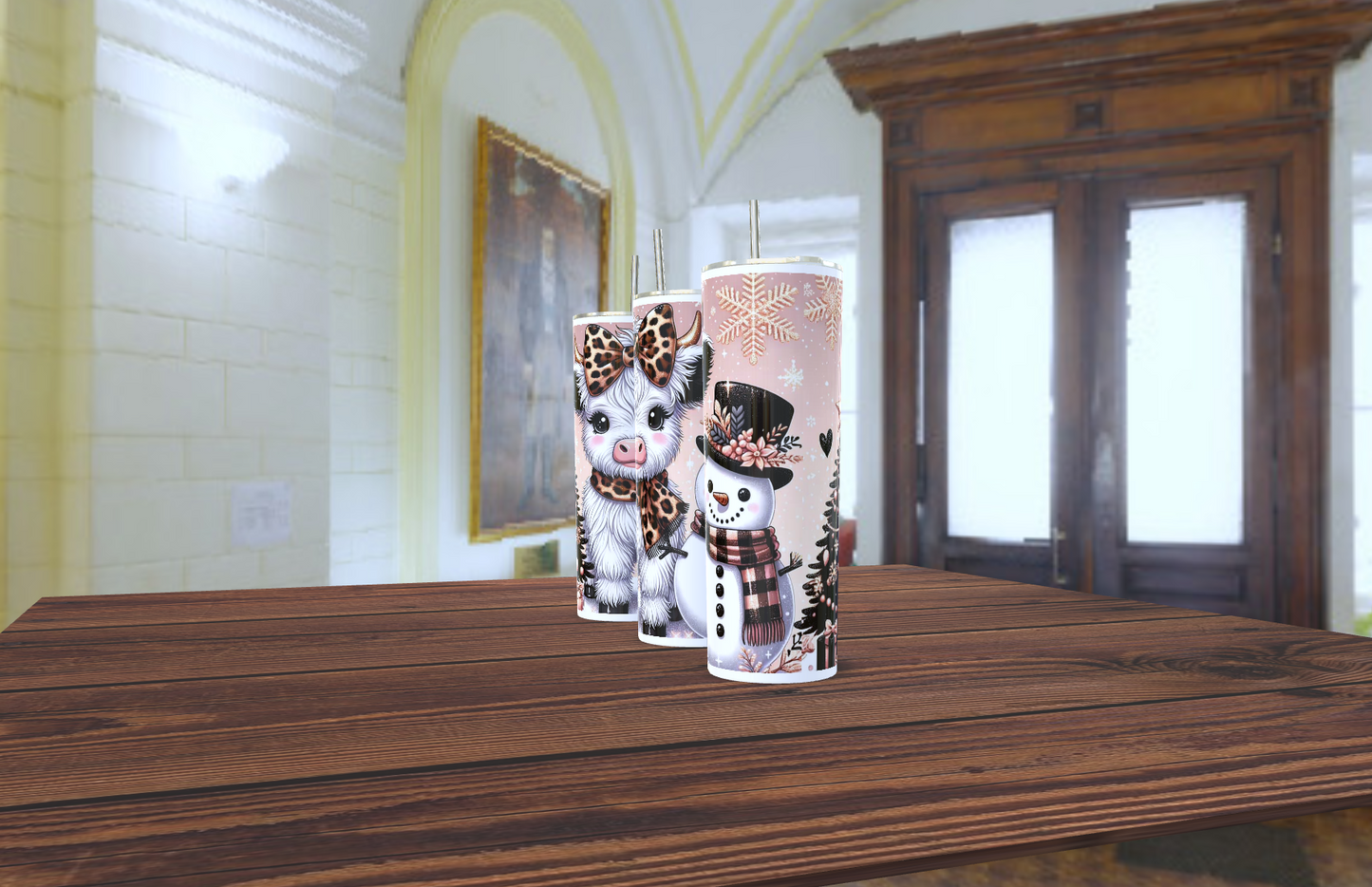 Highland cow and Snowman tumbler