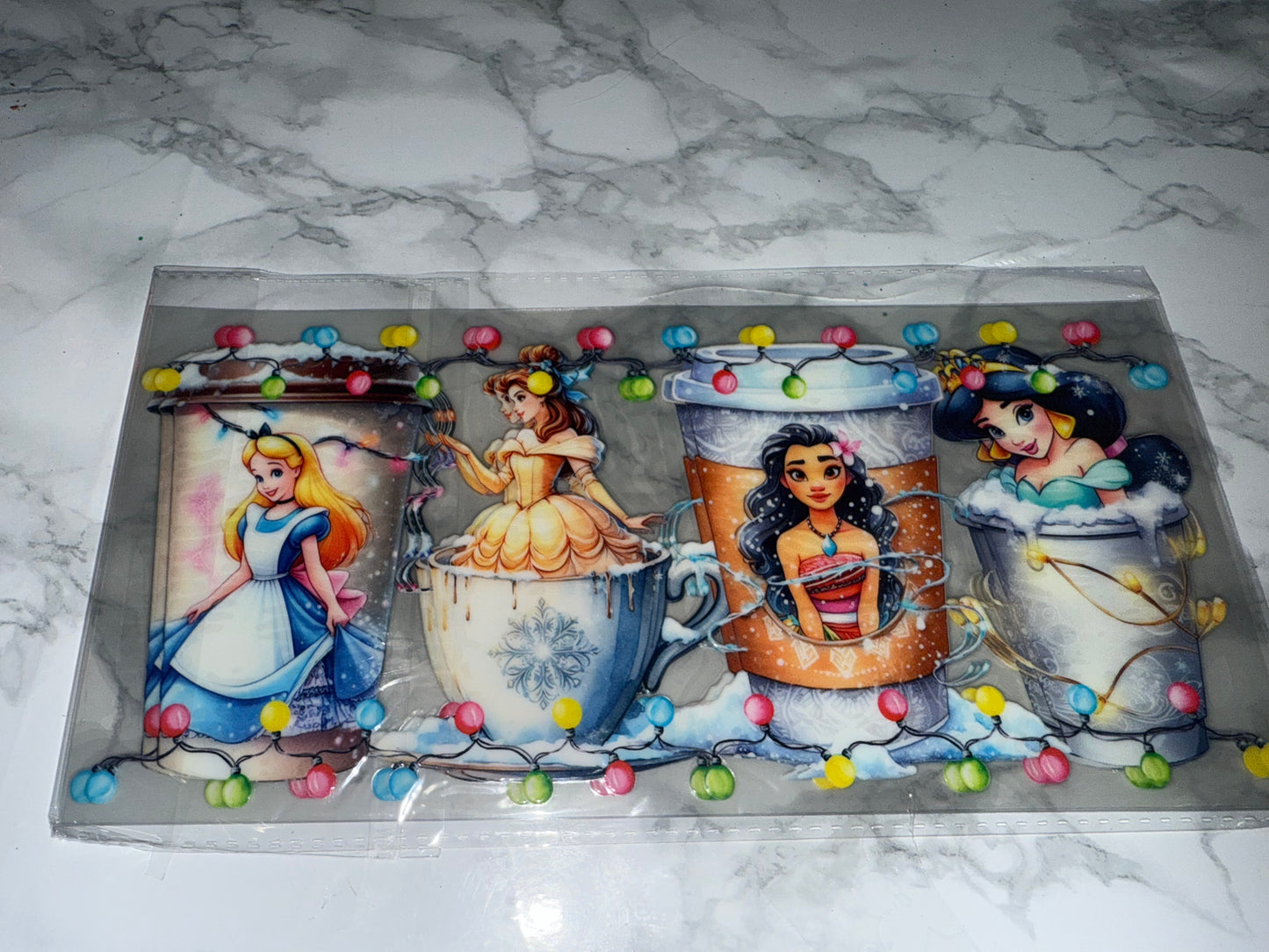 Decorative xmas theme with animated characters in teacups