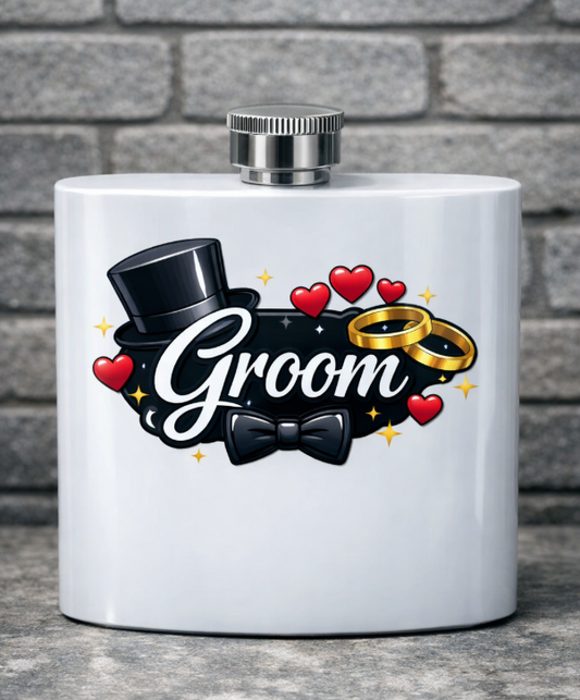 Groom - 8oz Stainless Steel Hip Flask - customisable
