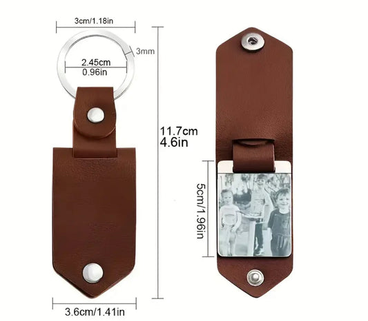 Keychain With Photo insert and Engravable Leather Holder - Customisable