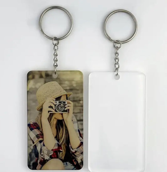 White Rectangle Acrylic Keychains, 8.99 x 4.98 cm - Customisable