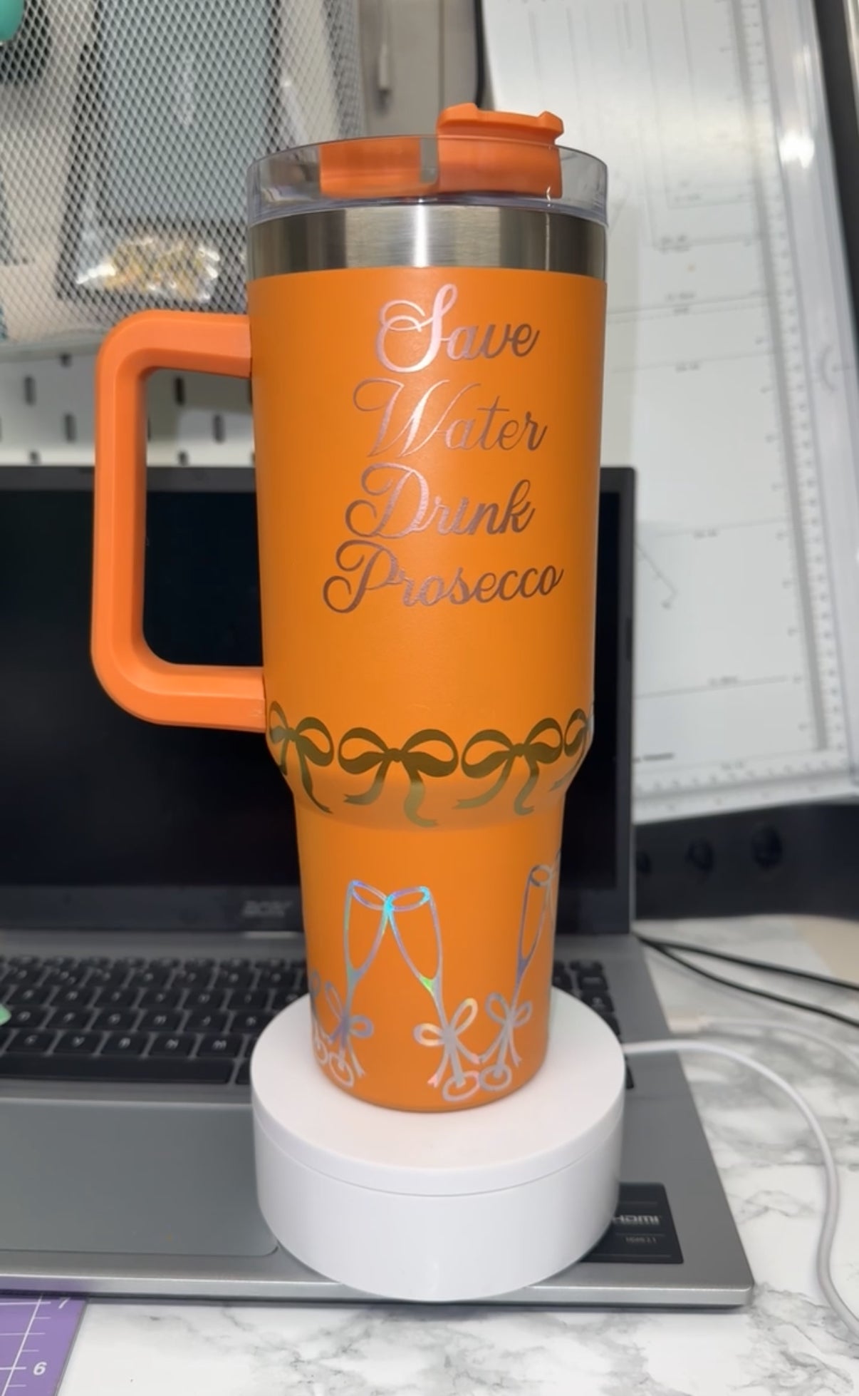 Save water Drink Prosecco 40oz tumbler with handle - customisable