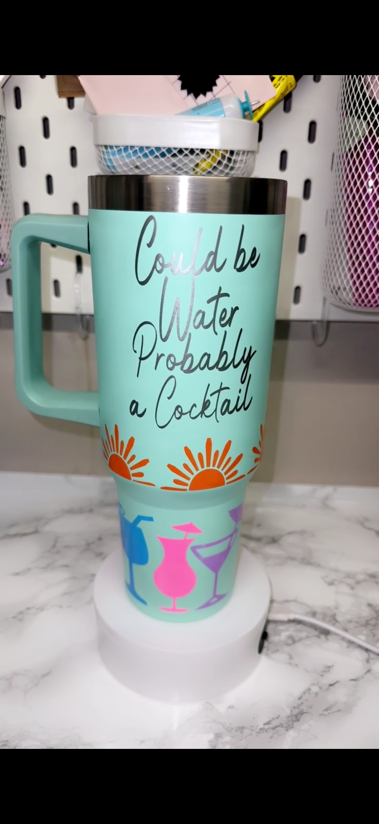 Probably a cocktail 40oz tumbler with handle - customisable