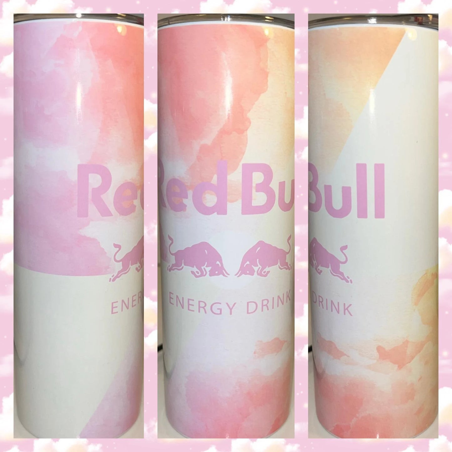 Red Bull - Pink cloud Design - 20oz stainless steel tumbler