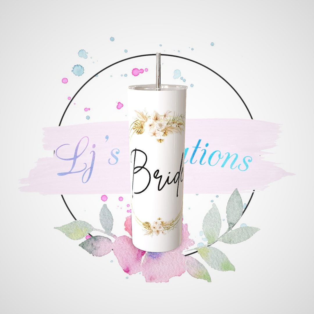 Bride - Golden Ring with Flowers - 20oz Stainless Steel Tumbler