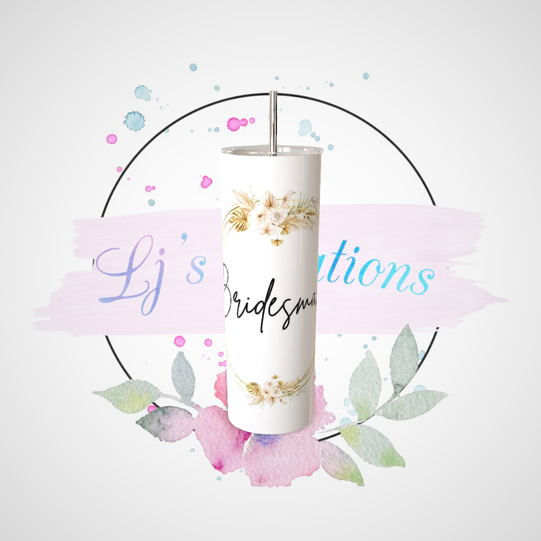 Bridesmaid - Golden Ring with Flowers - 20oz Stainless Steel Tumbler