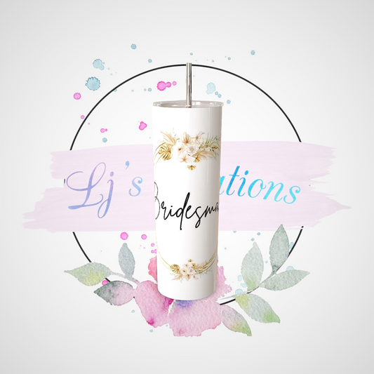 Bridesmaid - Golden Ring with Flowers - 20oz Stainless Steel Tumbler