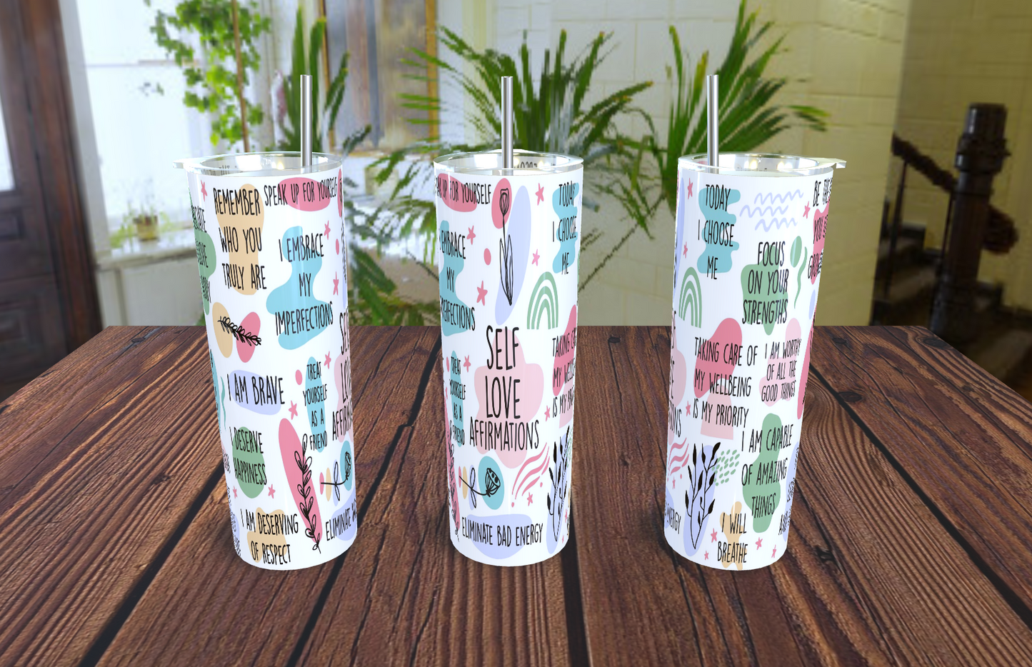Daily Affirmations- 20oz tumbler with straw (various designs)