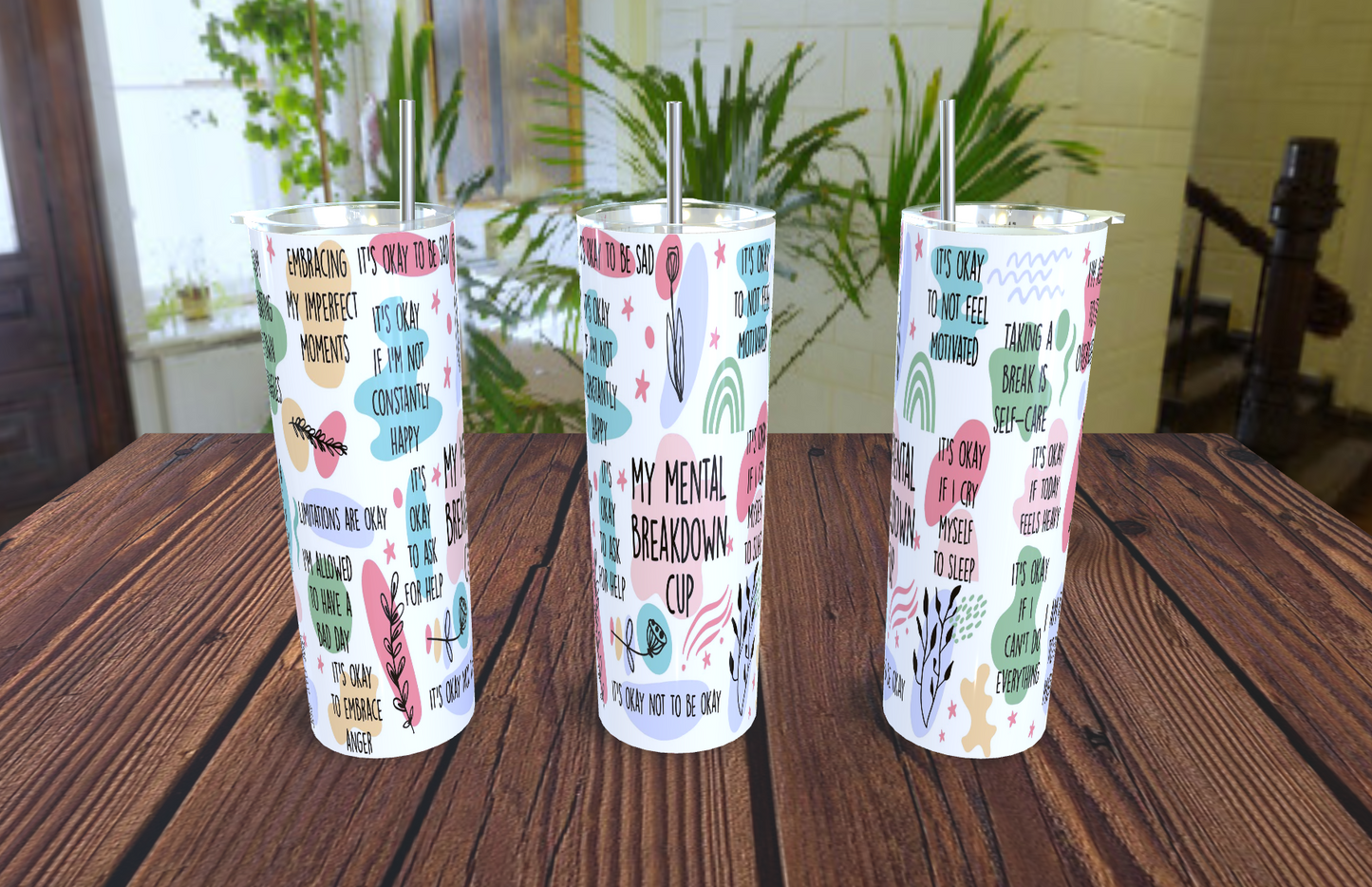 Daily Affirmations- 20oz tumbler with straw (various designs)