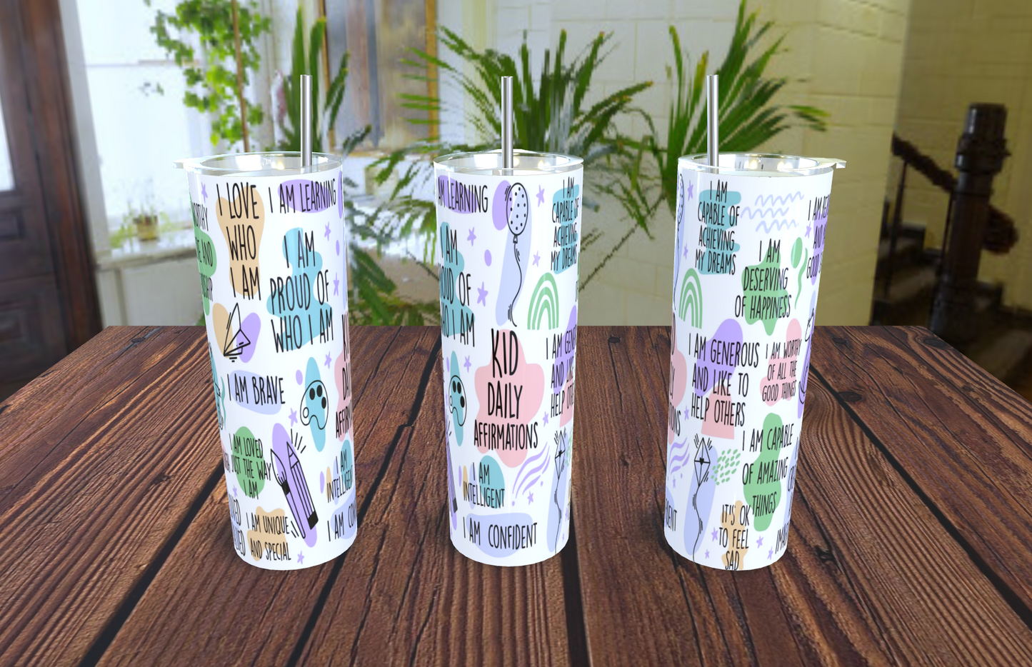 Daily Affirmations- 20oz tumbler with straw (various designs)