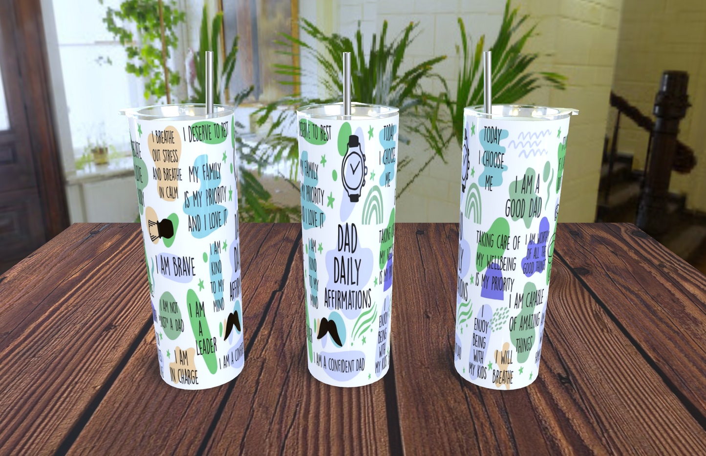 Daily Affirmations- 20oz tumbler with straw (various designs)